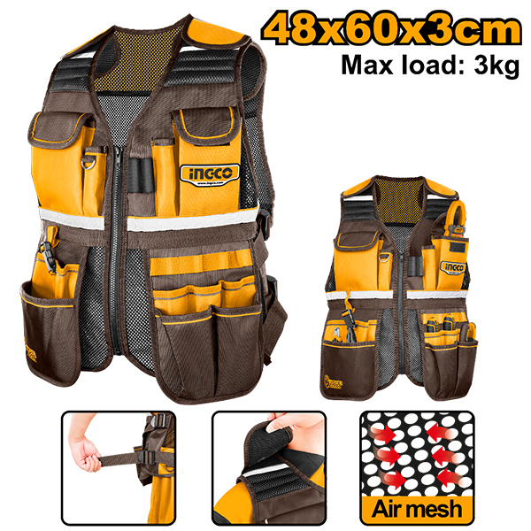 CHALECO PORTA HERRAMIENTASAJUSTABLE CON 17 BOLSILLOS INGCO                                                                                            