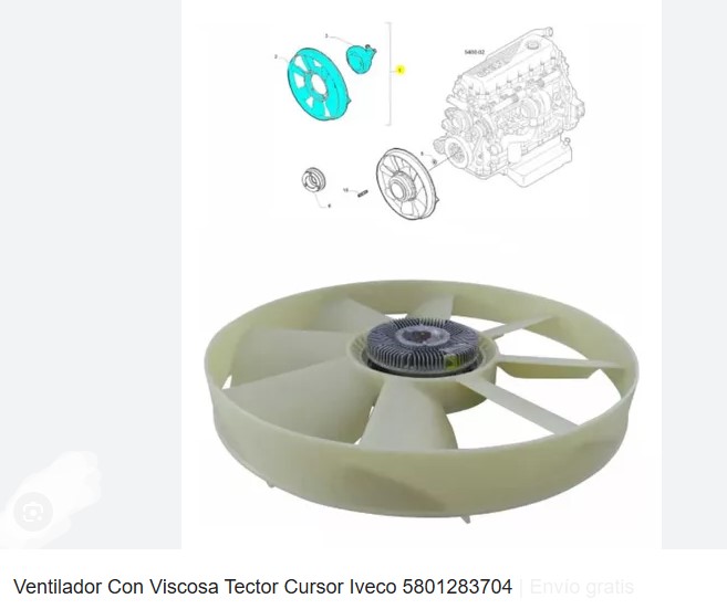 PALETA RADIADOR CON VISCOSO IVECO TECTOR OEM 5801283704                                                                                               