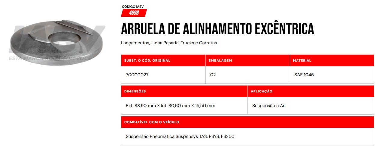 ARANDELA CASTAÑA EX 88.90 INT 30.60 X 15.50 SUSPENSION NEUMATICA RANDON SUSPOENSYS FS250 20102-0 THOR