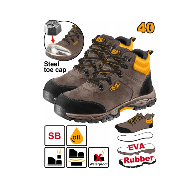 BOTAS DE SEGURIDAD CON PUNTERA ACERO TALLE 40 INGCO                                                                                                   