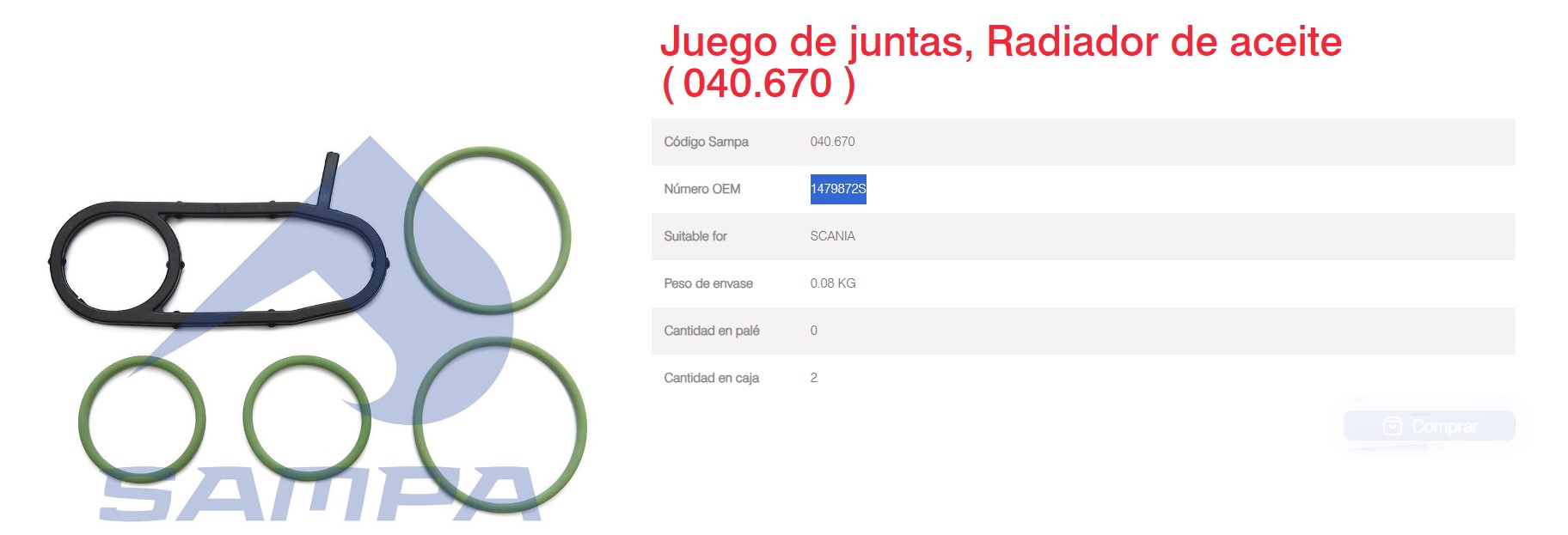 JGO JUNTAS RADIADOR ACEITE SCANIA P-G-R OEM 1479872S - 1484765S - 1484766S                                                                            