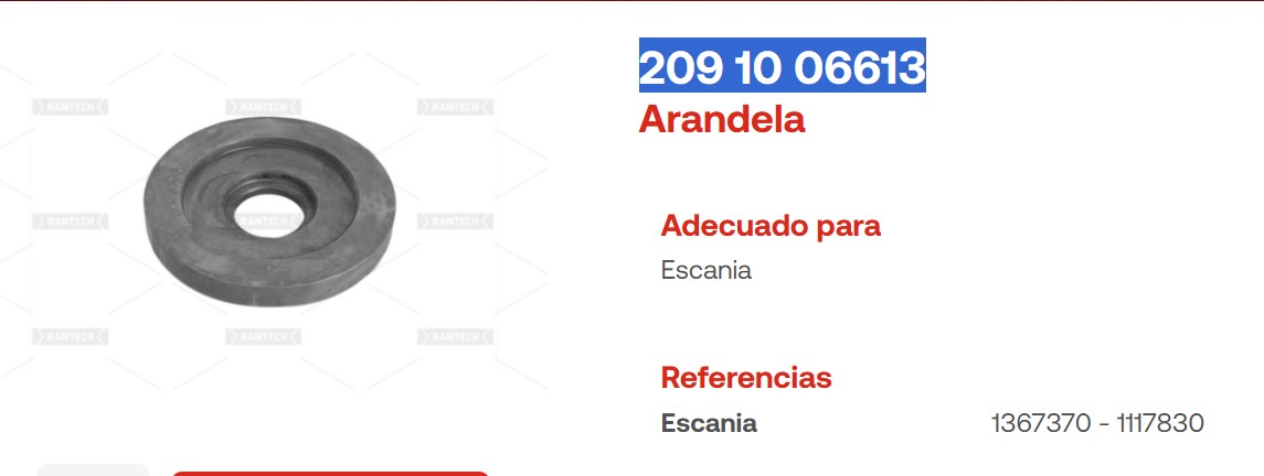 ARANDELA BUJE ELASTICO SCANIA ENTERIOR 30 X 103 EXT X 16 ALTURA OEM 1367370 - 1117830 RANTECH 2091006613  THOR 20100-0