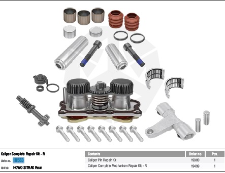 KIT REPARO COMPLETO MORDAZA TRASERA DERECHA SINOTRUCK HOWO T7H (TS53003)                                                                              