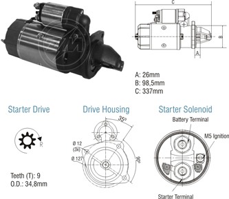 ARRANQUE FORD CARGO VOLVO VM VW 15180 ETC PRESTOLITE M93R 12V 9 DIENTES MOTOR MWM X10-D229