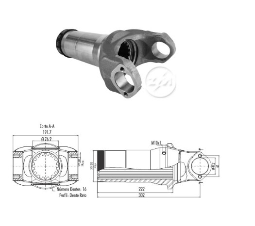 TERMINAL PORTA CRUCETA MACHO CARDAN 16 ESTRIAS FORD VW MERCEDES DADO CRUCETA 49.2 1672507                                                             