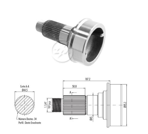 TERMINAL DESLIZANTE PORTA CRUCETA 34 ESTRIAS FORD VW MERCEDES IVECO 386.411.0502 - 801501 (MERITOR) - 90-53-11 (SPICER) - SP-3004 (REI)               